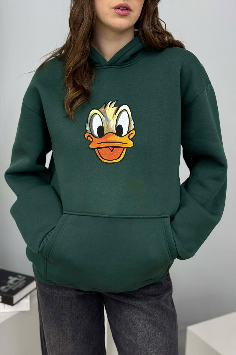 HOODIE ME PUSH DHE ME IMAZH ROSAKU NE PJESEN PARA PER FEMRA NE NGJYRE JESHILE - 3