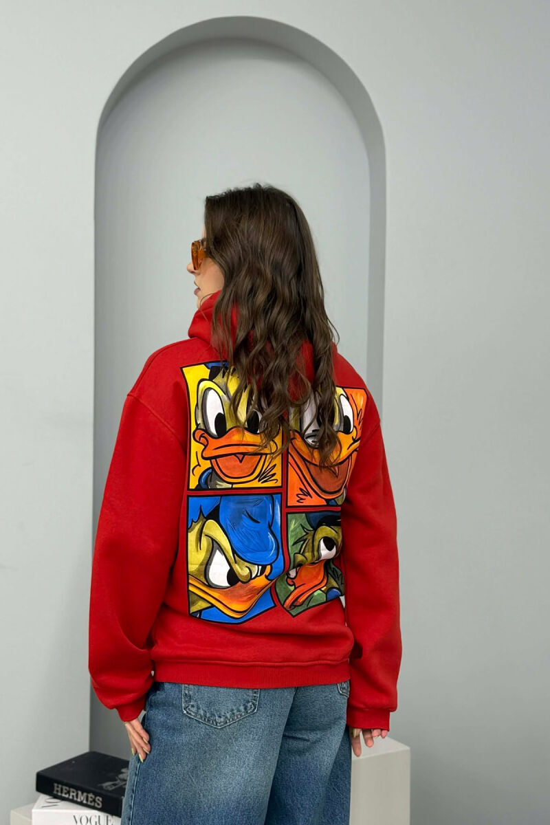 HOODIE ME PUSH DHE ME IMAZH ROSAKU NE PJESEN PARA PER FEMRA NE NGJYRE TE KUQE - 2