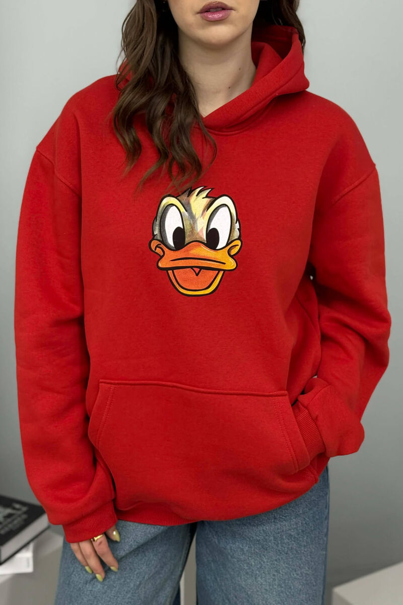 HOODIE ME PUSH DHE ME IMAZH ROSAKU NE PJESEN PARA PER FEMRA NE NGJYRE TE KUQE - 3