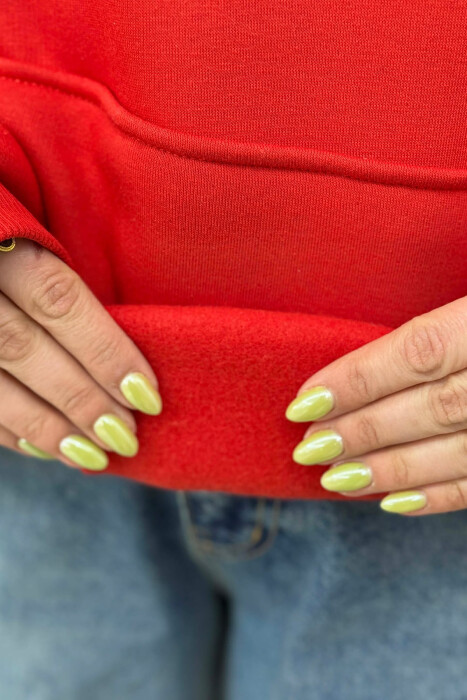 HOODIE ME PUSH DHE ME IMAZH ROSAKU NE PJESEN PARA PER FEMRA NE NGJYRE TE KUQE - 4