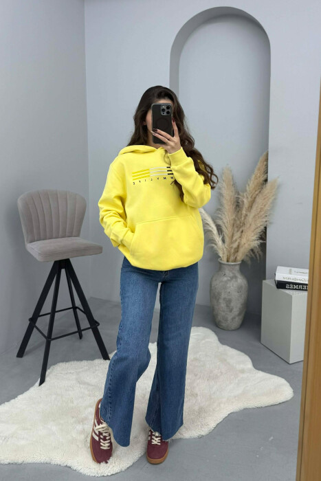 HOODIE ME PUSH DHE ME LOGO PARA PER FEMRA NE NGJYRE TE VERDHE - 1