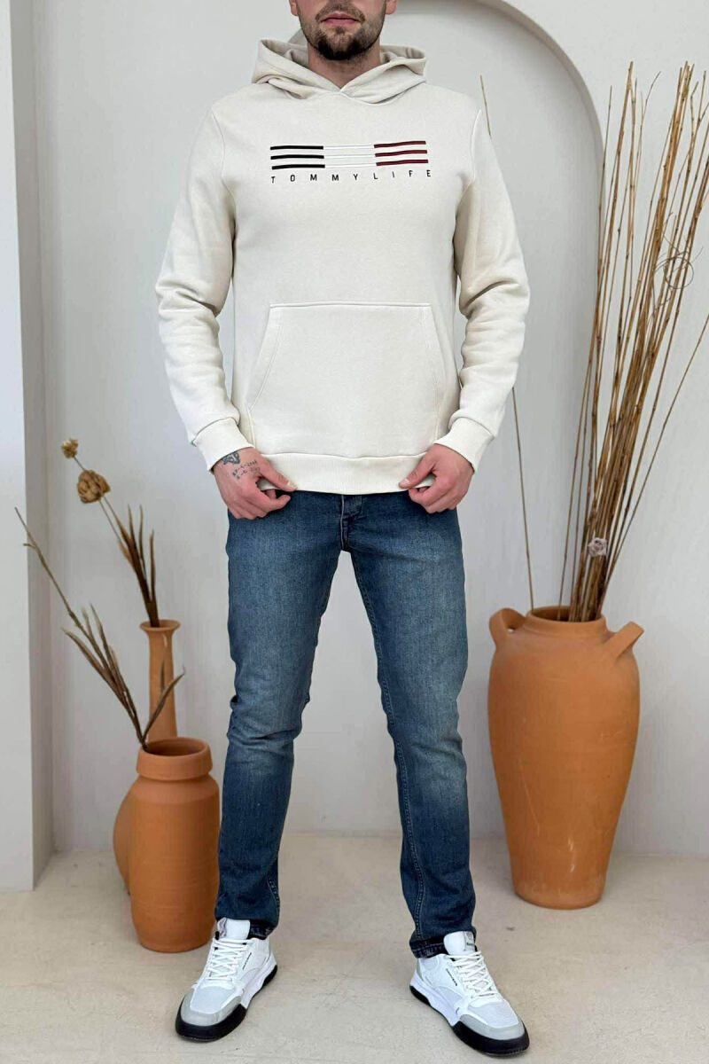 HOODIE ME PUSH DHE ME LOGO PARA PËR MESHKUJ NË NGJYRËN BEZHË - 1