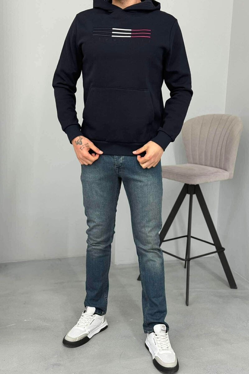 HOODIE ME PUSH DHE ME LOGO PARA PËR MESHKUJ NË NGJYRËN BLU TË ERRËT - 1