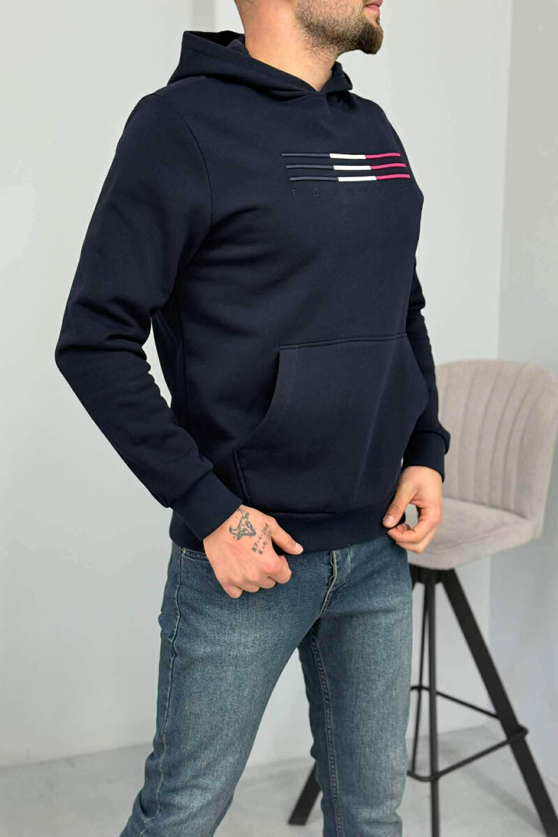 HOODIE ME PUSH DHE ME LOGO PARA PËR MESHKUJ NË NGJYRËN BLU TË ERRËT - 2