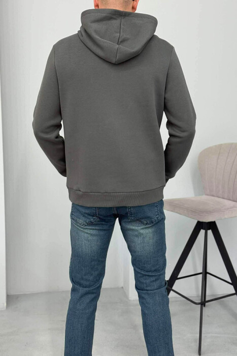 HOODIE ME PUSH DHE ME LOGO PARA PËR MESHKUJ NË NGJYRËN GRI TË ERRËT - 4