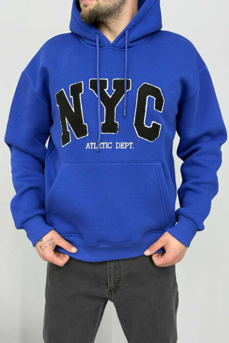 HOODIE ME PUSH DHE ME LOGO TË THJESHTË NYC PARA PËR MESHKUJ NË NGJYRËN BLU - 1