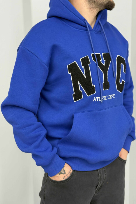 HOODIE ME PUSH DHE ME LOGO TË THJESHTË NYC PARA PËR MESHKUJ NË NGJYRËN BLU - 3