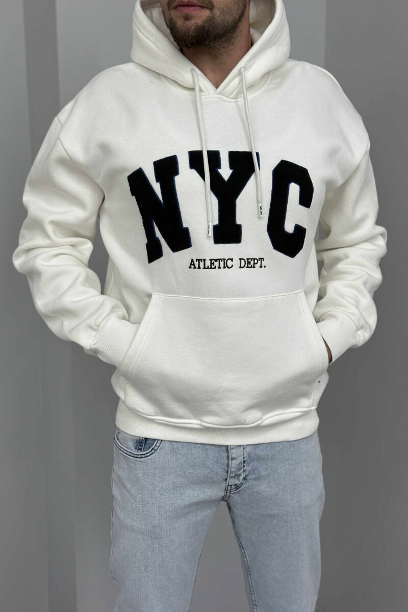 HOODIE ME PUSH DHE ME LOGO TË THJESHTË NYC PARA PËR MESHKUJ NË NGJYRËN E BARDHË - 1