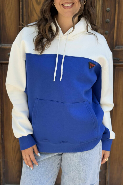 HOODIE ME PUSH DHE ME LOGO TË VOGËL PËR FEMRA NË NGJYRËN BLU - 4