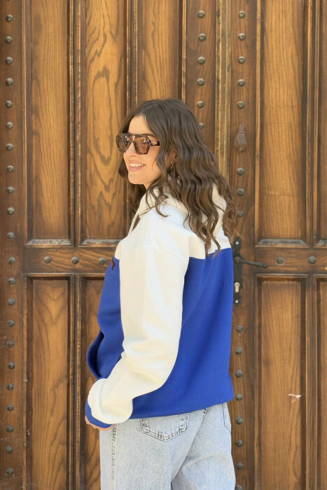 HOODIE ME PUSH DHE ME LOGO TË VOGËL PËR FEMRA NË NGJYRËN BLU - 3