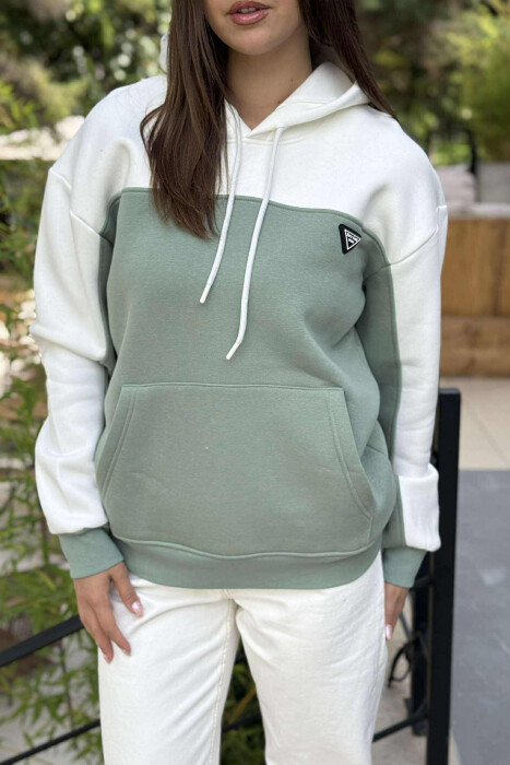 HOODIE ME PUSH DHE ME LOGO TË VOGËL PËR FEMRA NË NGJYRËN MENTE - 4