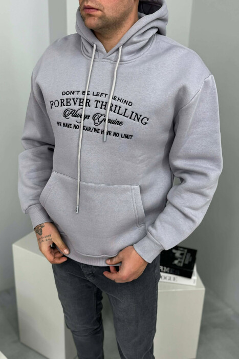 HOODIE ME PUSH DHE ME SHKRIM PARA PËR MESHKUJ NË NGJYRE GRI - 2