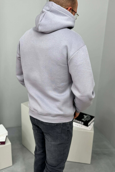 HOODIE ME PUSH DHE ME SHKRIM PARA PËR MESHKUJ NË NGJYRE GRI - 3