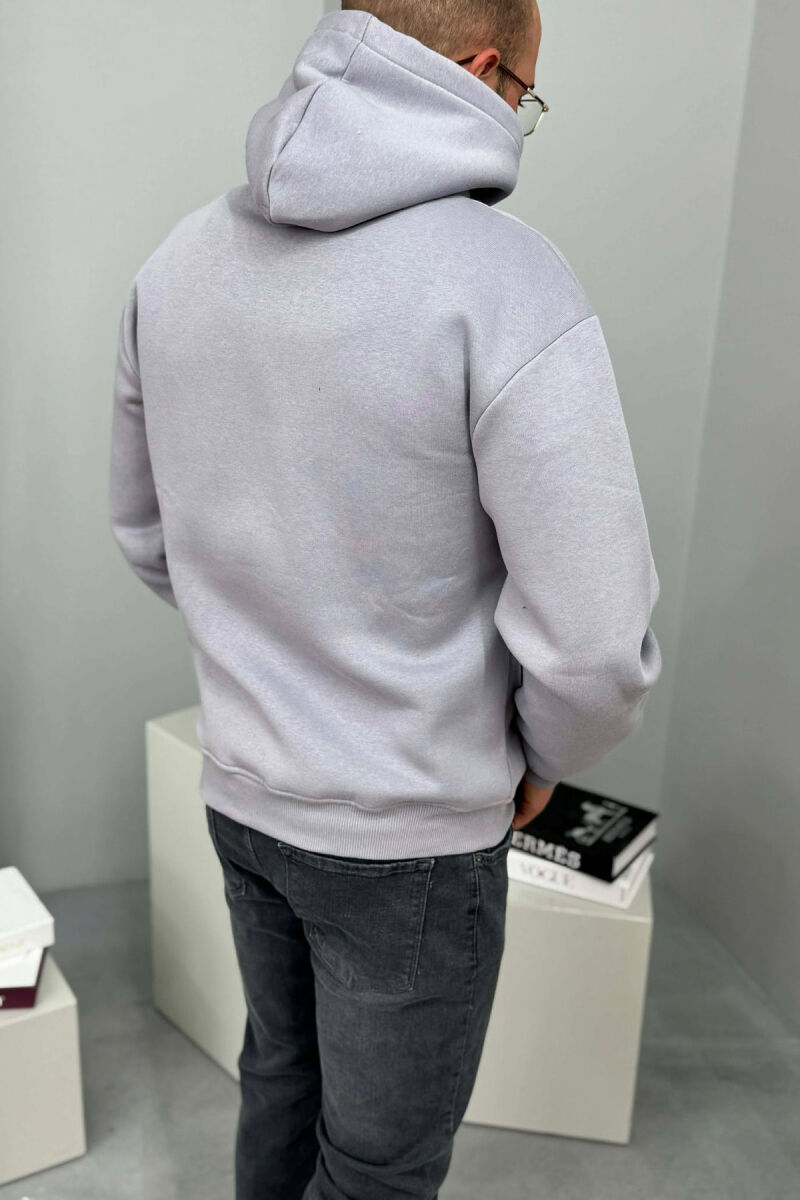 HOODIE ME PUSH DHE ME SHKRIM PARA PËR MESHKUJ NË NGJYRE GRI - 3