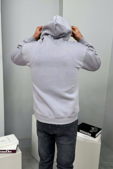 HOODIE ME PUSH DHE ME SHKRIM PARA PËR MESHKUJ NË NGJYRE GRI - 4