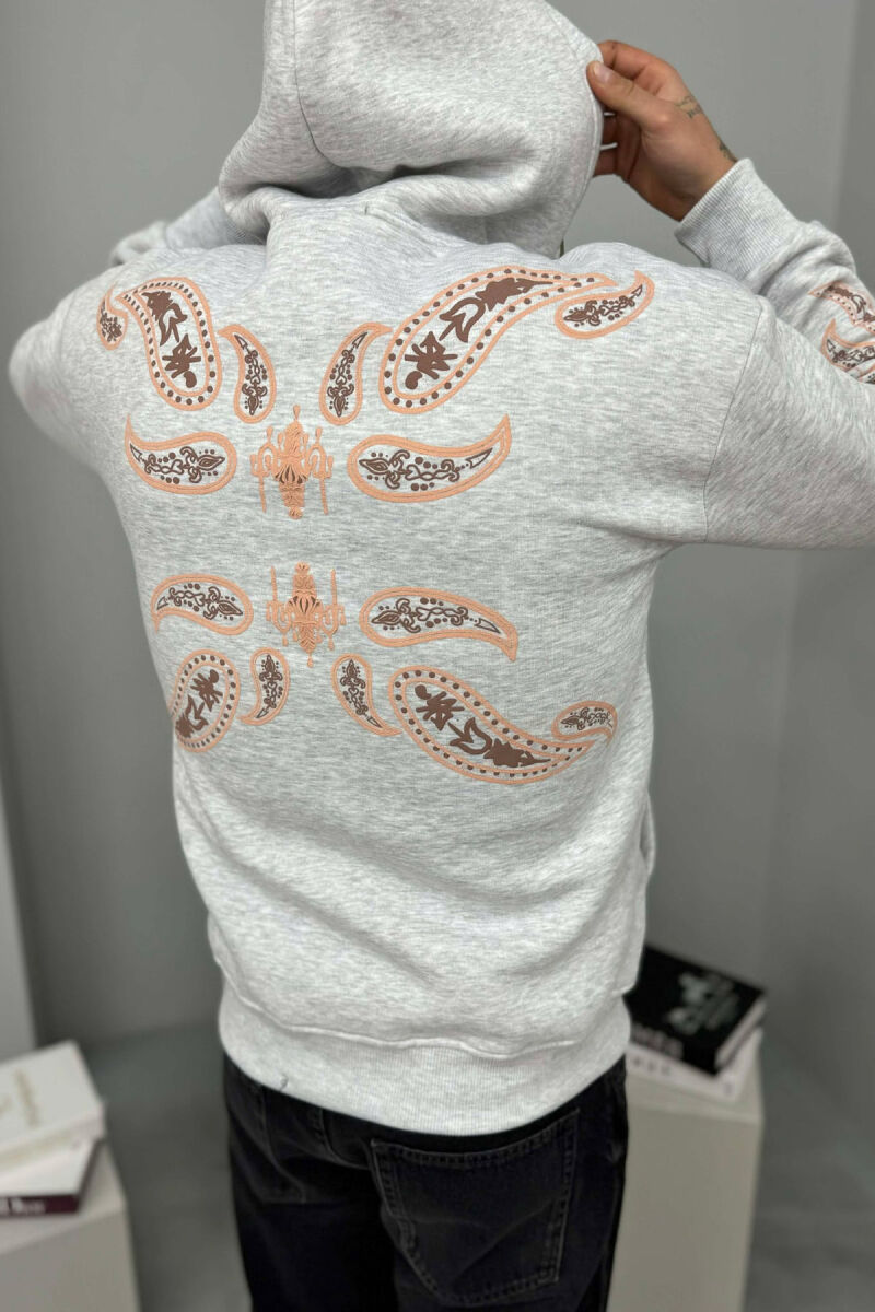 HOODIE ME PUSH DHE ME SHKRIM PARA PËR MESHKUJ NË NGJYRE GRI TE ZBARDHUR - 4