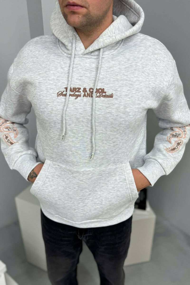 HOODIE ME PUSH DHE ME SHKRIM PARA PËR MESHKUJ NË NGJYRE GRI TE ZBARDHUR - 2