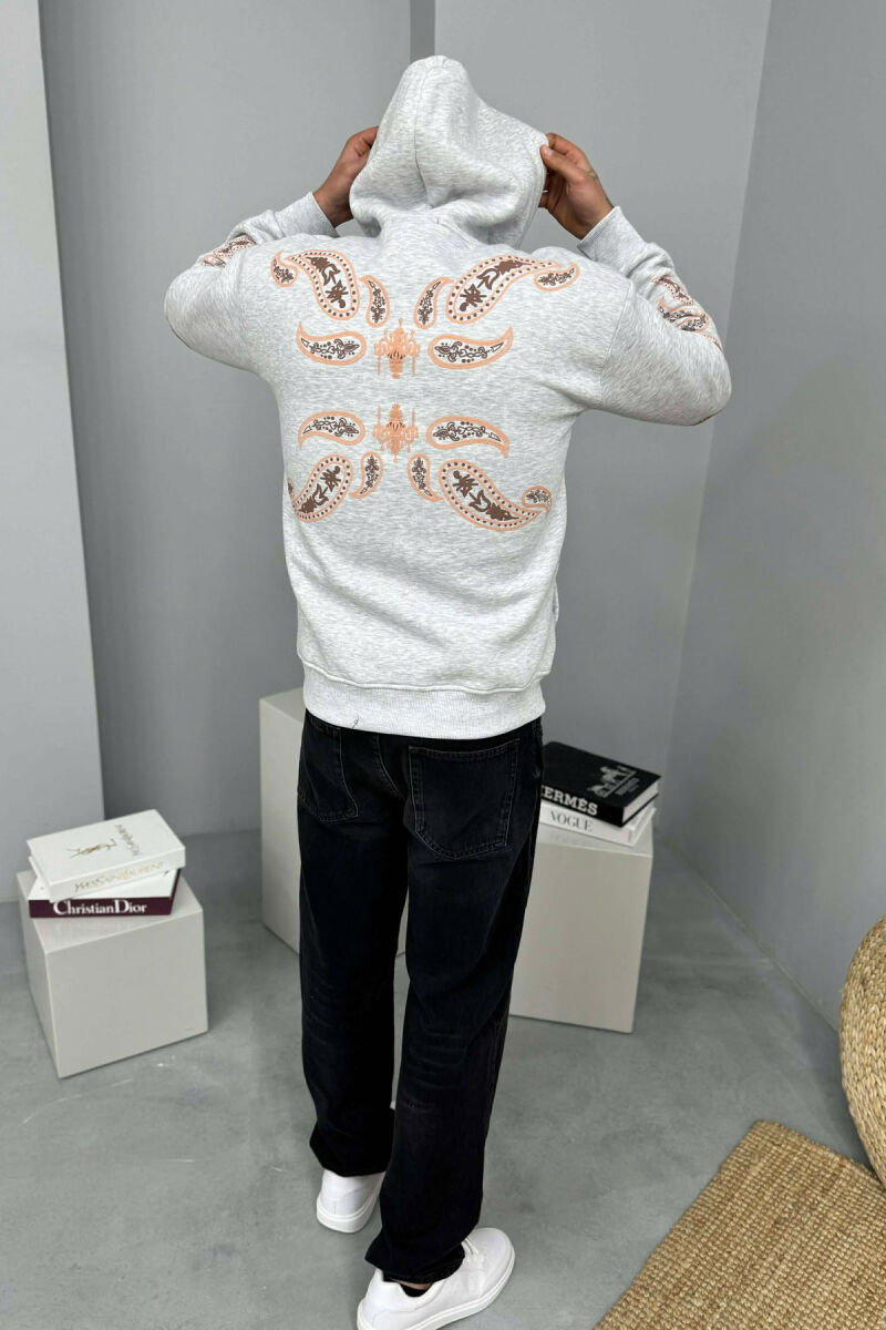 HOODIE ME PUSH DHE ME SHKRIM PARA PËR MESHKUJ NË NGJYRE GRI TE ZBARDHUR - 3