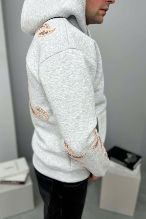 HOODIE ME PUSH DHE ME SHKRIM PARA PËR MESHKUJ NË NGJYRE GRI TE ZBARDHUR - 5