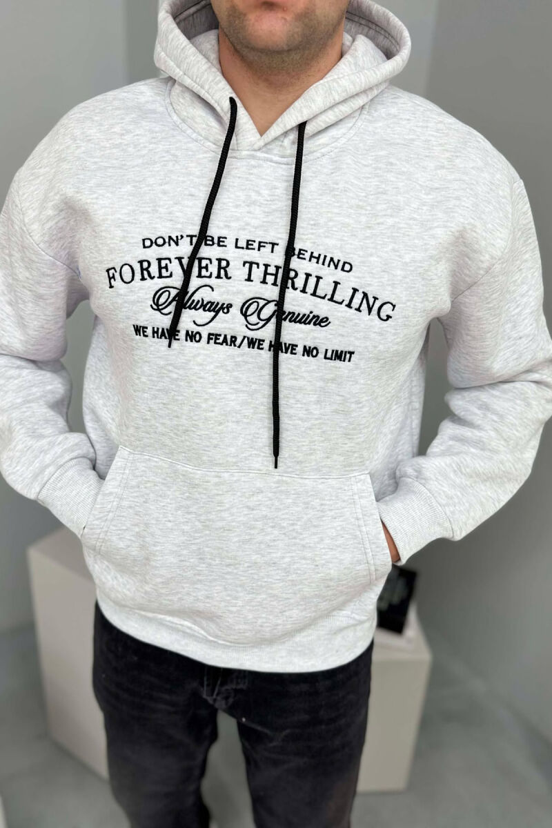 HOODIE ME PUSH DHE ME SHKRIM PARA PËR MESHKUJ NË NGJYRE GRI TE ZBARDHUR - 3