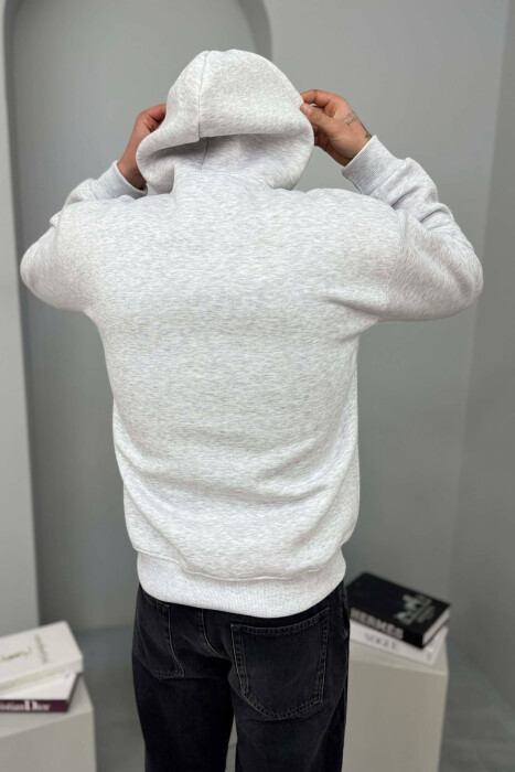 HOODIE ME PUSH DHE ME SHKRIM PARA PËR MESHKUJ NË NGJYRE GRI TE ZBARDHUR - 4