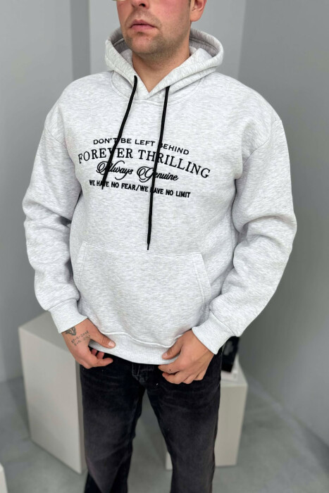 HOODIE ME PUSH DHE ME SHKRIM PARA PËR MESHKUJ NË NGJYRE GRI TE ZBARDHUR - 2