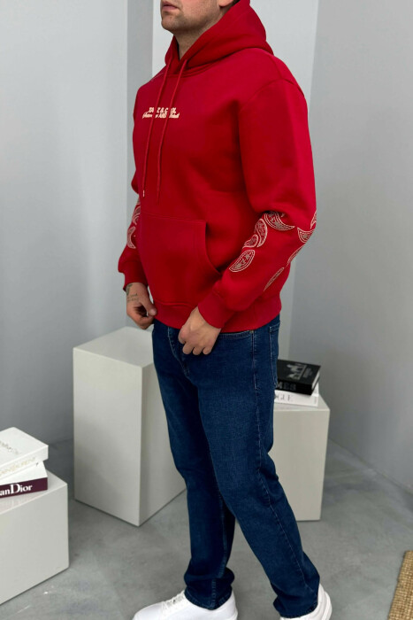 HOODIE ME PUSH DHE ME SHKRIM PARA PËR MESHKUJ NË NGJYRE TE KUQE - 2