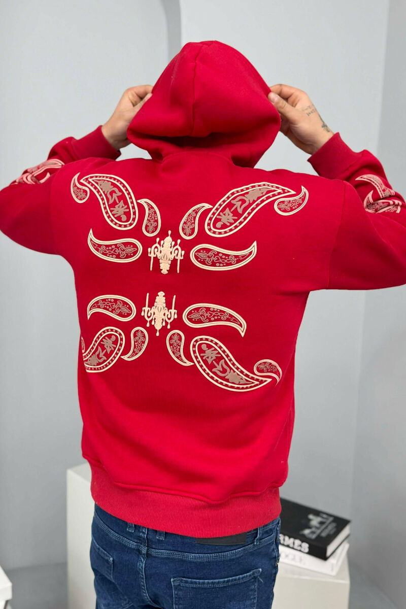 HOODIE ME PUSH DHE ME SHKRIM PARA PËR MESHKUJ NË NGJYRE TE KUQE - 4