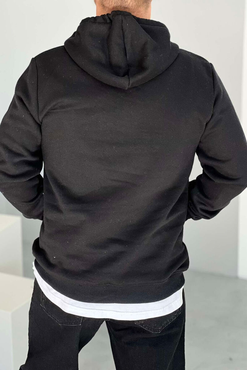 HOODIE ME PUSH DHE ME SHKRIME PËR MESHKUJ NË NGJYRËN E ZEZË - 3