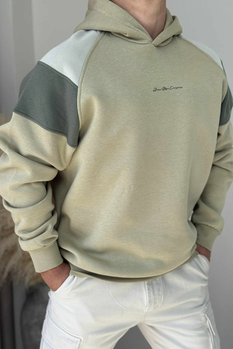 HOODIE ME PUSH DHE ME SHKRIM TË THJESHTË NË PJESËN PARA PËR MESHKUJ NË NGJYRË ULLI - 2