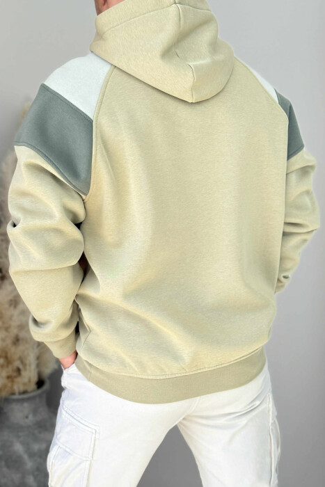 HOODIE ME PUSH DHE ME SHKRIM TË THJESHTË NË PJESËN PARA PËR MESHKUJ NË NGJYRË ULLI - 4