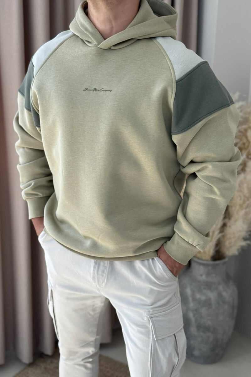 HOODIE ME PUSH DHE ME SHKRIM TË THJESHTË NË PJESËN PARA PËR MESHKUJ NË NGJYRË ULLI - 5