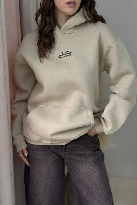 HOODIE ME PUSH DHE SHKRIME NE PJESEN PARA PER FEMRA NE NGJYRE BEZHE - 4