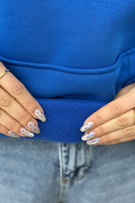 HOODIE ME PUSH DHE SHKRIME NE PJESEN PARA PER FEMRA NE NGJYRE BLU - 3