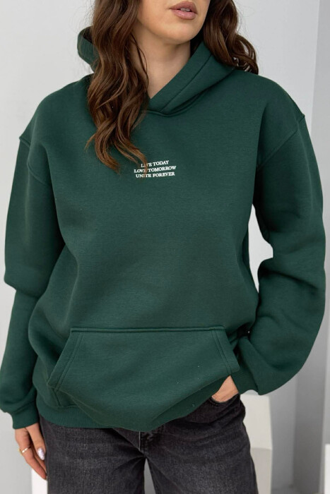 HOODIE ME PUSH DHE SHKRIME NE PJESEN PARA PER FEMRA NE NGJYRE JESHILE TE ERRET - 4