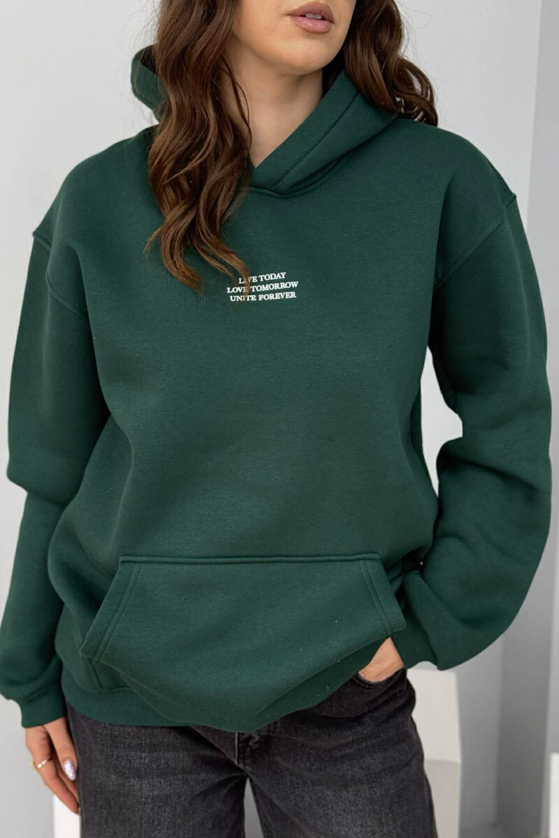 HOODIE ME PUSH DHE SHKRIME NE PJESEN PARA PER FEMRA NE NGJYRE JESHILE TE ERRET - 4