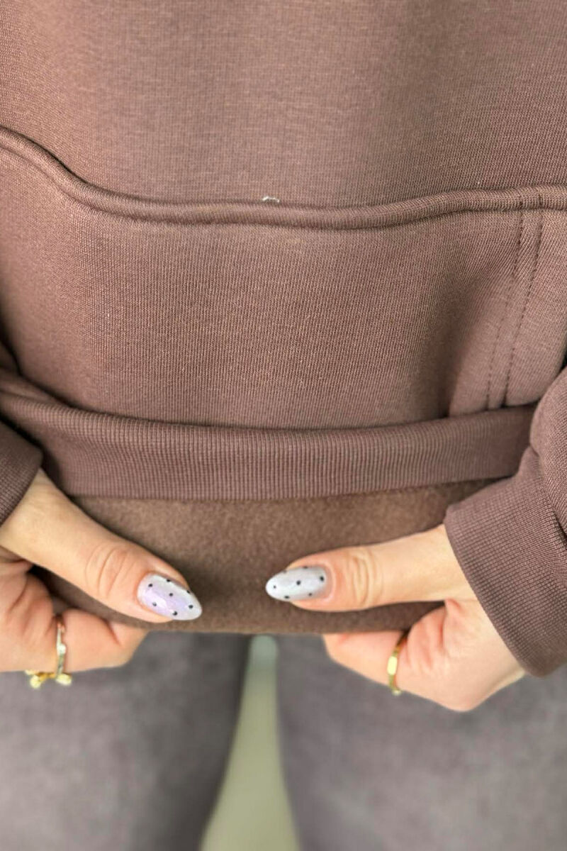 HOODIE ME PUSH DHE SHKRIME NE PJESEN PARA PER FEMRA NE NGJYRE KAFE TE ERRET - 5