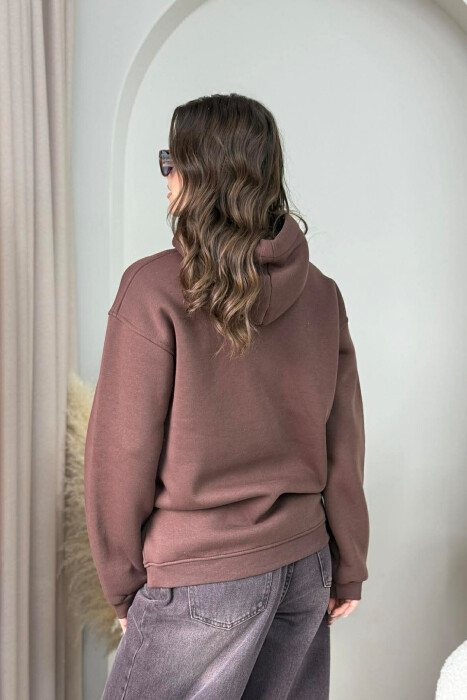 HOODIE ME PUSH DHE SHKRIME NE PJESEN PARA PER FEMRA NE NGJYRE KAFE TE ERRET - 3