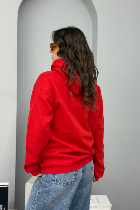 HOODIE ME PUSH DHE SHKRIME NE PJESEN PARA PER FEMRA NE NGJYRE TE KUQE - 3