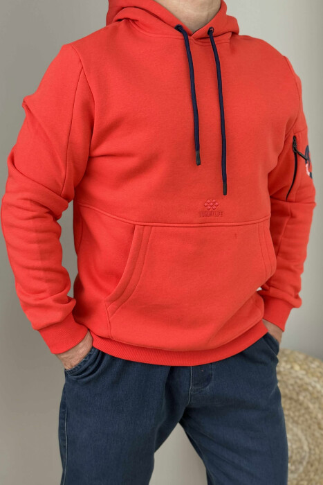 HOODIE ME PUSH ME DETAJIN E XHEPIT PËR MESHKUJ NË NGJYRËN PORTOKALLI - 2