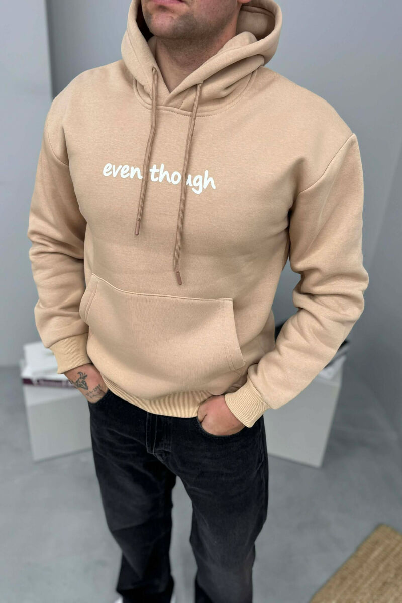 HOODIE ME PUSH SHKRIM PARA DHE ME DIZAJN MBRAPA PËR MESHKUJ NË NGJYRE BEZHE - 3