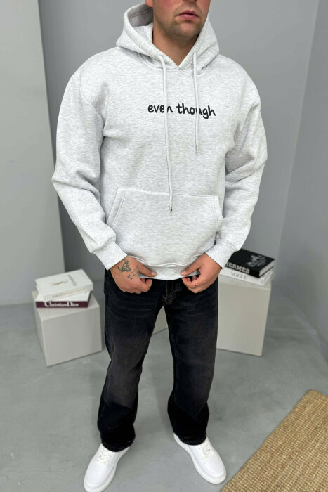 HOODIE ME PUSH SHKRIM PARA DHE ME DIZAJN MBRAPA PËR MESHKUJ NË NGJYRE GRI TE ZBARDHUR - 2