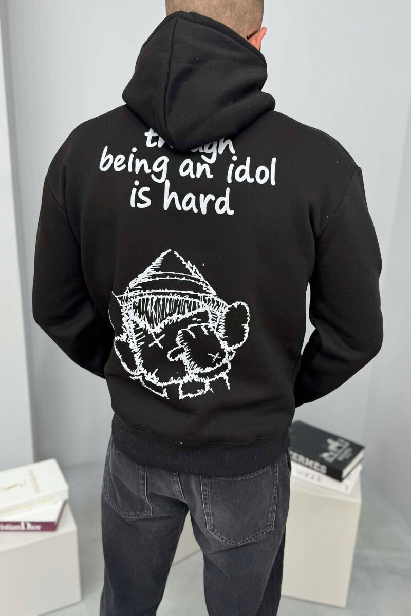 HOODIE ME PUSH SHKRIM PARA DHE ME DIZAJN MBRAPA PËR MESHKUJ NË NGJYRE TE ZEZE - 3