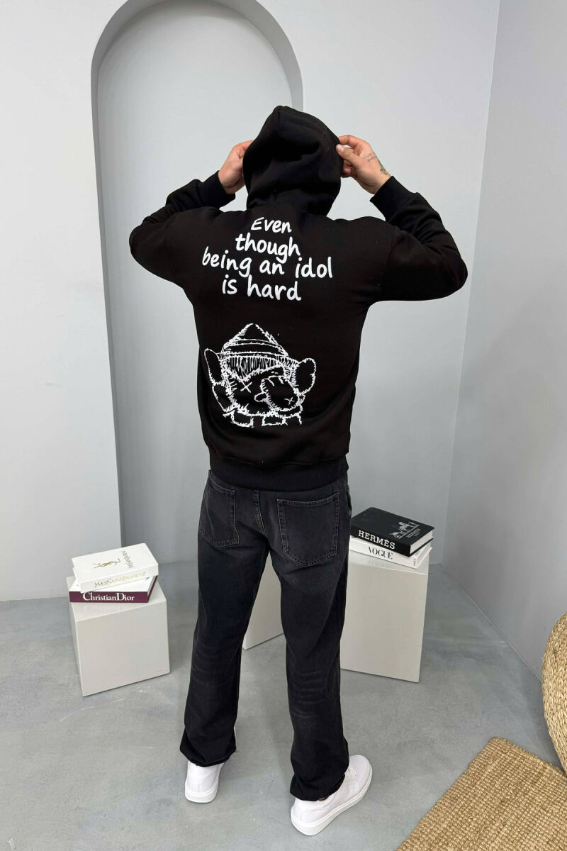 HOODIE ME PUSH SHKRIM PARA DHE ME DIZAJN MBRAPA PËR MESHKUJ NË NGJYRE TE ZEZE - 5