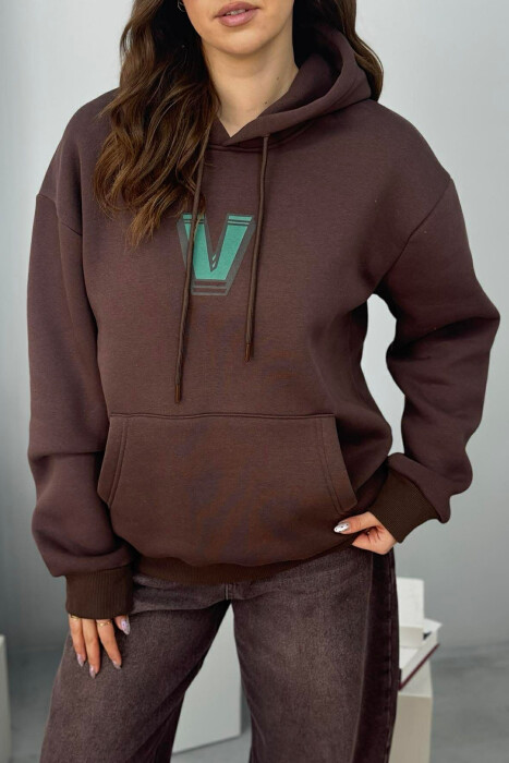 HOODIE ME PUSH ME SHKRIME NE PJESEN E PASME PER FEMRA NE NGJYRE KAFE TE ERRET - 4