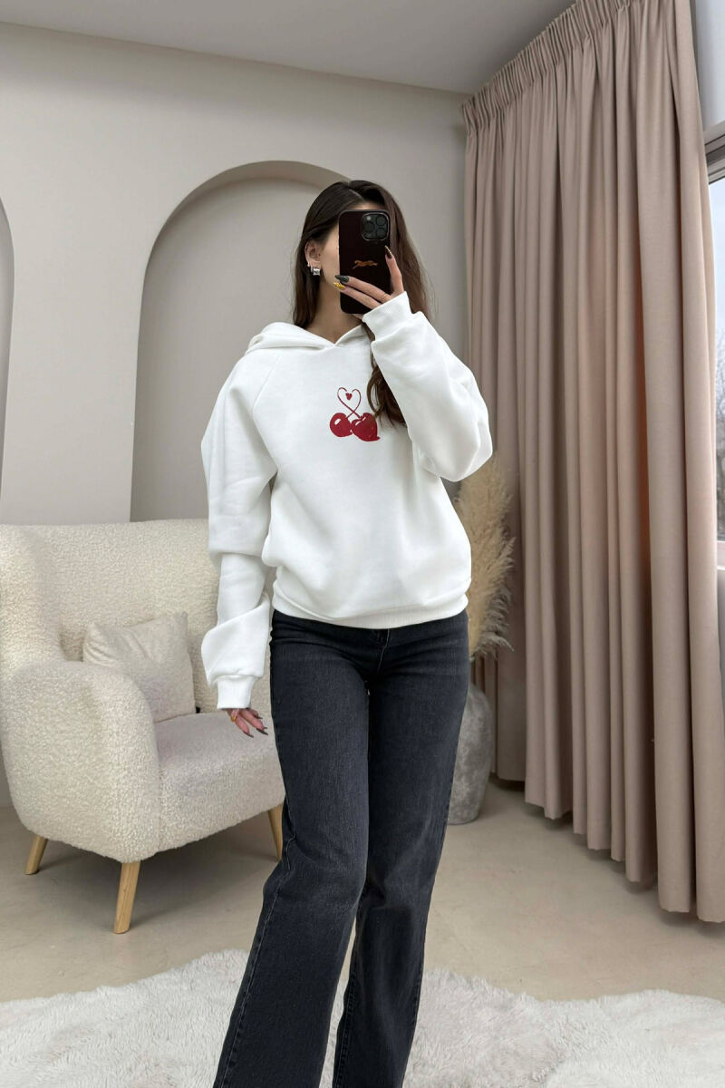 HOODIE ME PUSH NJE NGJYRESHE ME LOGO QERSHI PER FEMRA NE NGJYRE TE BARDHE - 1