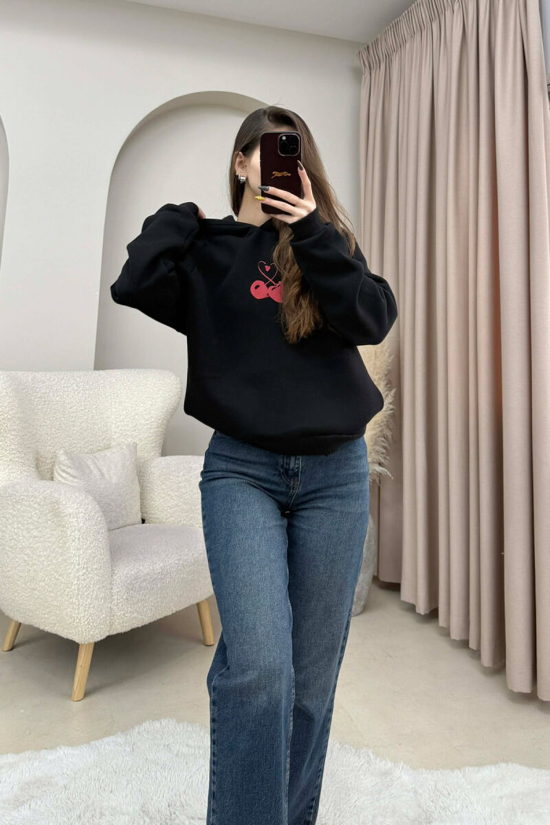 HOODIE ME PUSH NJE NGJYRESHE ME LOGO QERSHI PER FEMRA NE NGJYRE TE ZEZE - 4