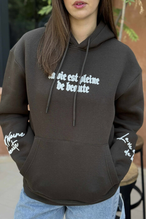 HOODIE ME PUSH NJËNGJYRËSHE DHE DIZANJ MBRAPA PËR FEMRA NË NGJYRËN JESHILE TË ERRËT - 4