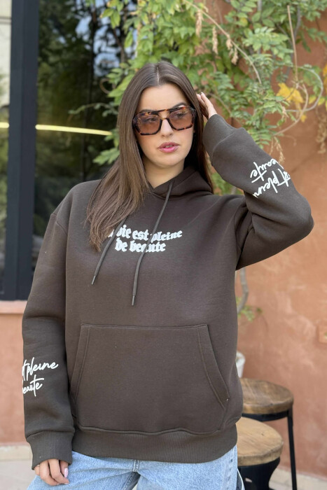 HOODIE ME PUSH NJËNGJYRËSHE DHE DIZANJ MBRAPA PËR FEMRA NË NGJYRËN JESHILE TË ERRËT - 2