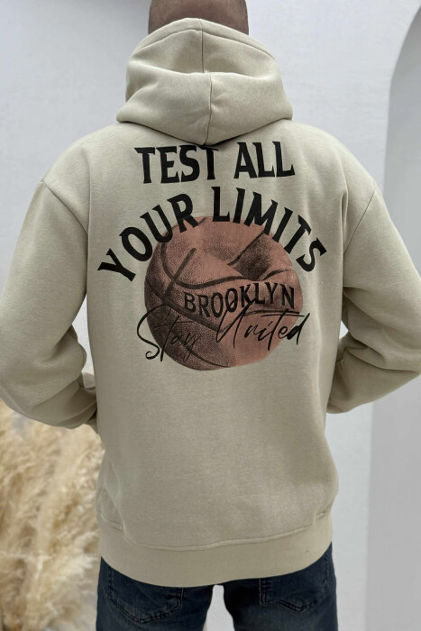 HOODIE ME PUSH NJËNGJYRËSHE DHE ME DIZANJ BASKETBOLL MBRAPA PËR MESHKUJ NË NGJYRËN BEZHË - 3